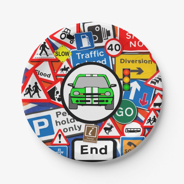 Colourful Road Signs, Birthday Party Paper Plate (Front)
