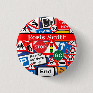 Colourful Road Signs Custom Name 3 Cm Round Badge
