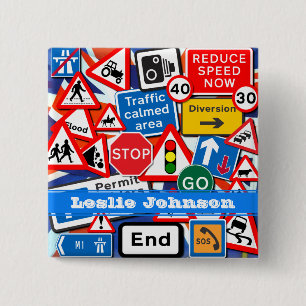 Colourful Road Signs Custom Name Button