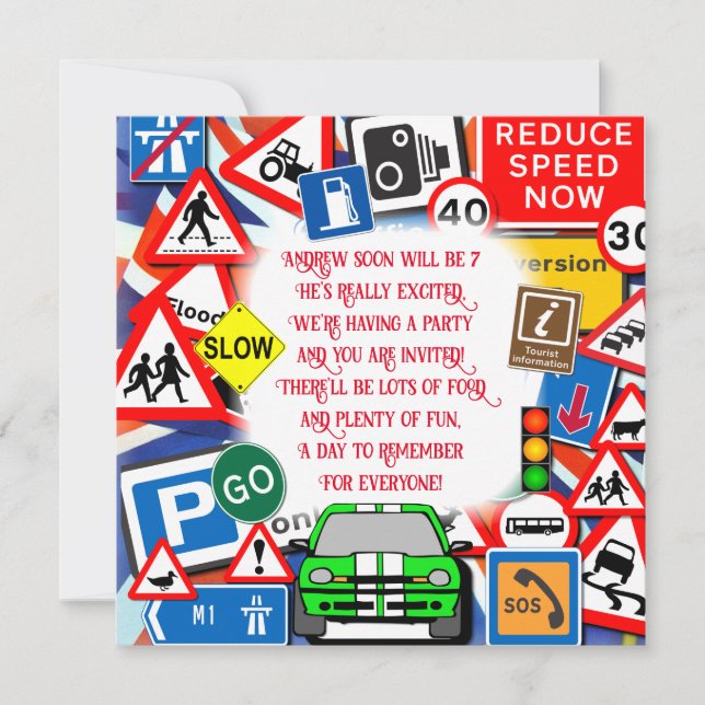 Colourful Road Signs, Kids Birthday Party  Invitat Invitation (Front)