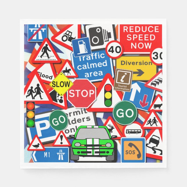 Colourful Road Signs, Kids Birthday Party  Napkin (Front)