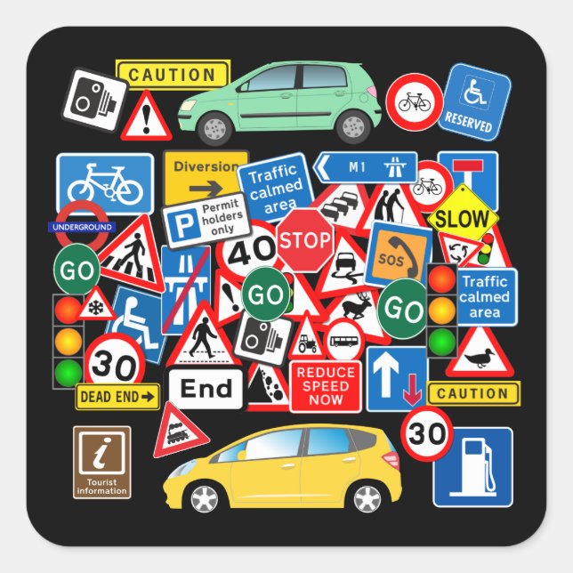 Colourful Road Signs Square Sticker (Front)