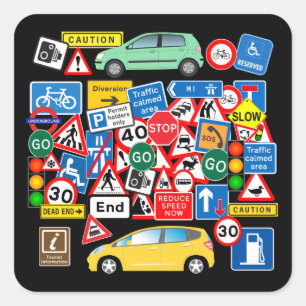 Colourful Road Signs Square Sticker