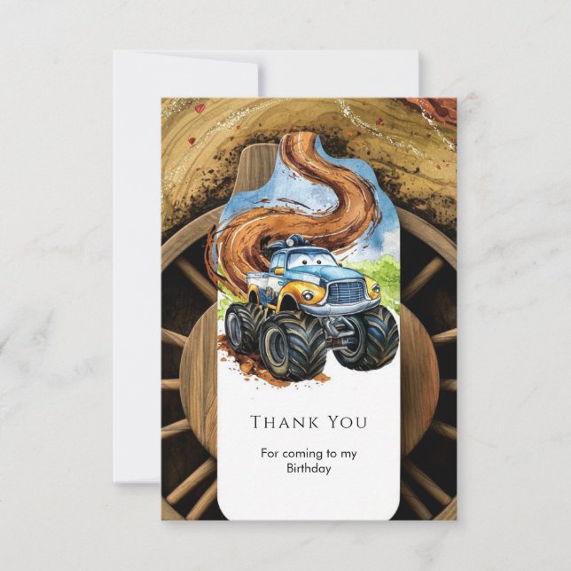Colourful Road Wheels Monster Truck Birthday Thank You Card (Front)