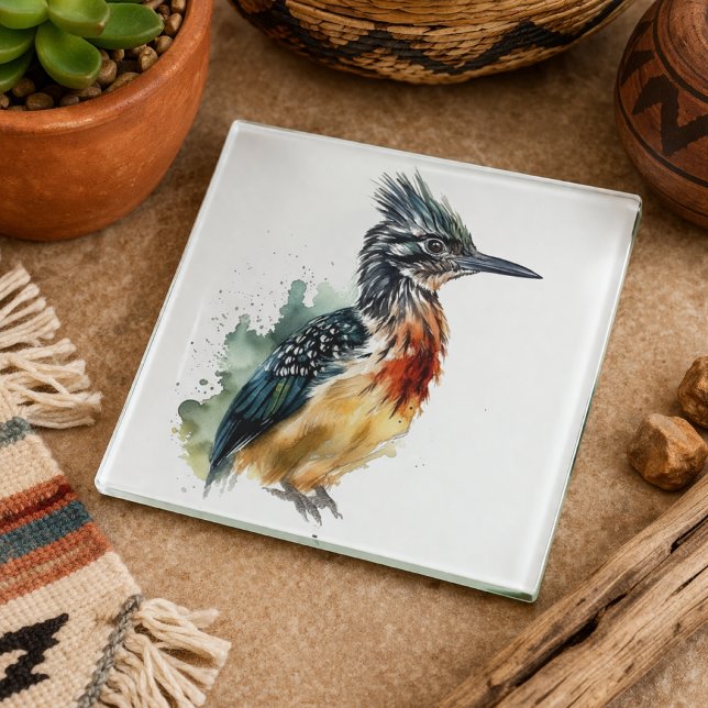 Colourful Roadrunner in water colour Glass Coaster (Creator Uploaded)