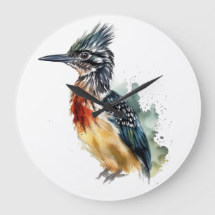Colourful Roadrunner in watercolor Large Clock