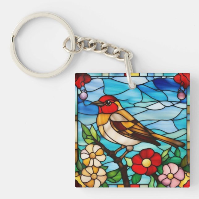 Colourful Robin Key Ring (Front)