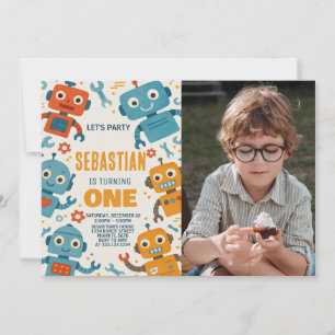 Colourful Robot Birthday Invitation for Kids