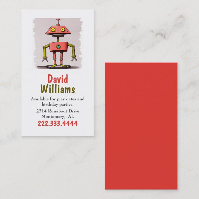 Colourful Robot Children Calling Card (Front/Back)
