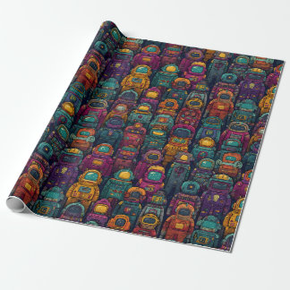 Colourful Robot Lineup Retro Wrapping Paper