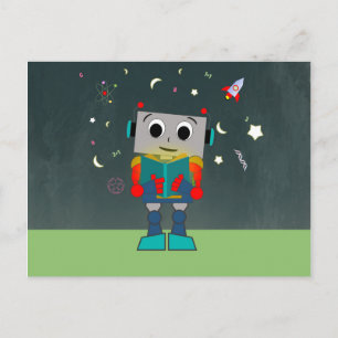 Colourful Robot Reading Book Postcard