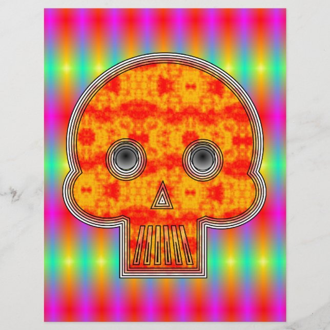 Colourful Robot Skull On Rainbow Background (Front)
