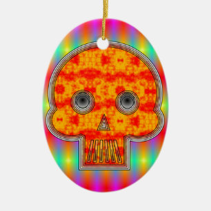 Colourful Robot Skull On Rainbow Background Ceramic Tree Decoration