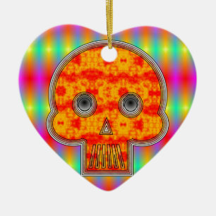 Colourful Robot Skull On Rainbow Background Ceramic Tree Decoration
