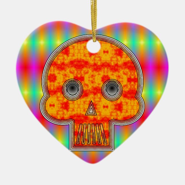 Colourful Robot Skull On Rainbow Background Ceramic Tree Decoration (Front)