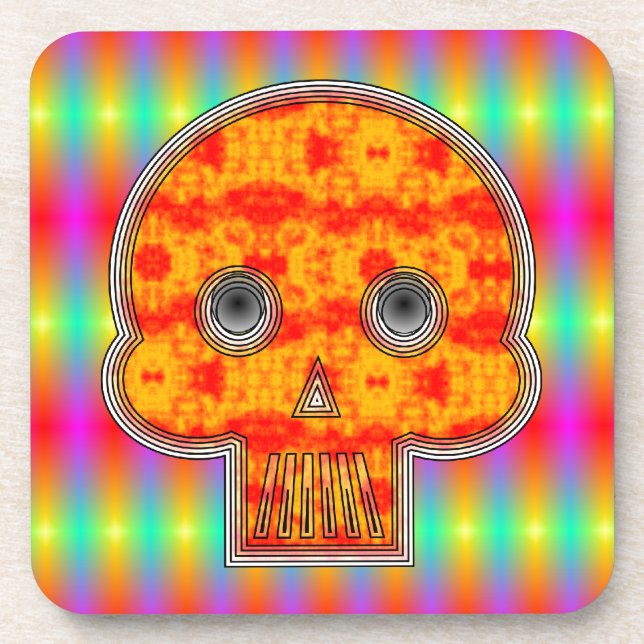Colourful Robot Skull On Rainbow Background Coaster (Front)