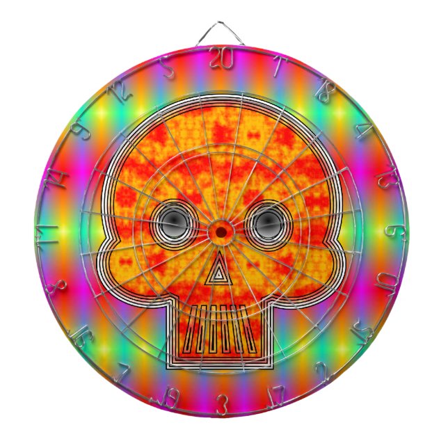 Colourful Robot Skull On Rainbow Background Dartboard (Front)