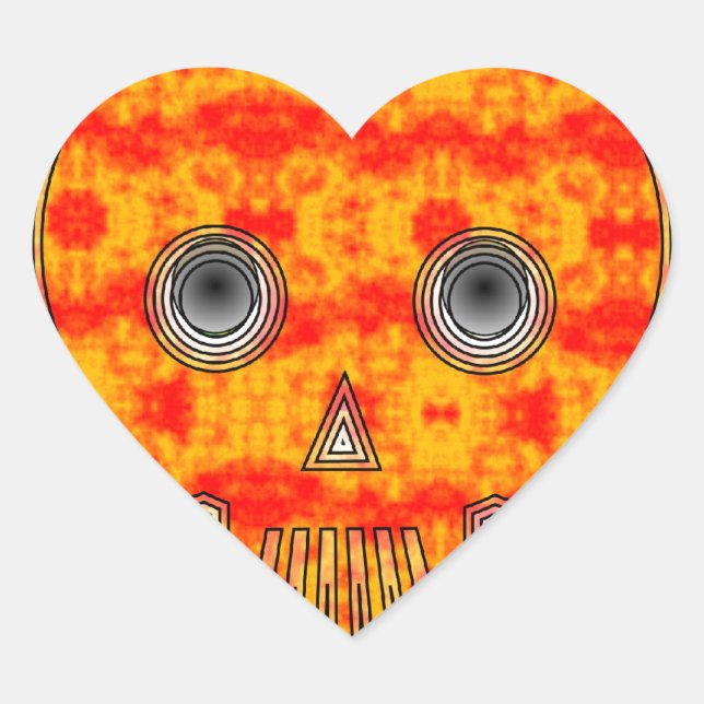 Colourful Robot Skull On Rainbow Background Heart Sticker (Front)