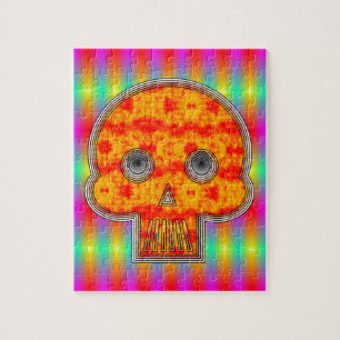 Colourful Robot Skull On Rainbow Background Jigsaw Puzzle