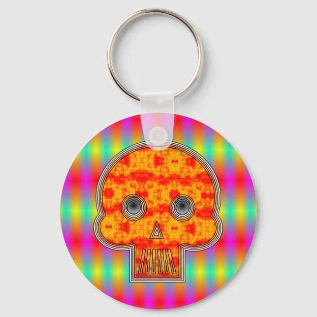 Colourful Robot Skull On Rainbow Background Key Ring (Front)