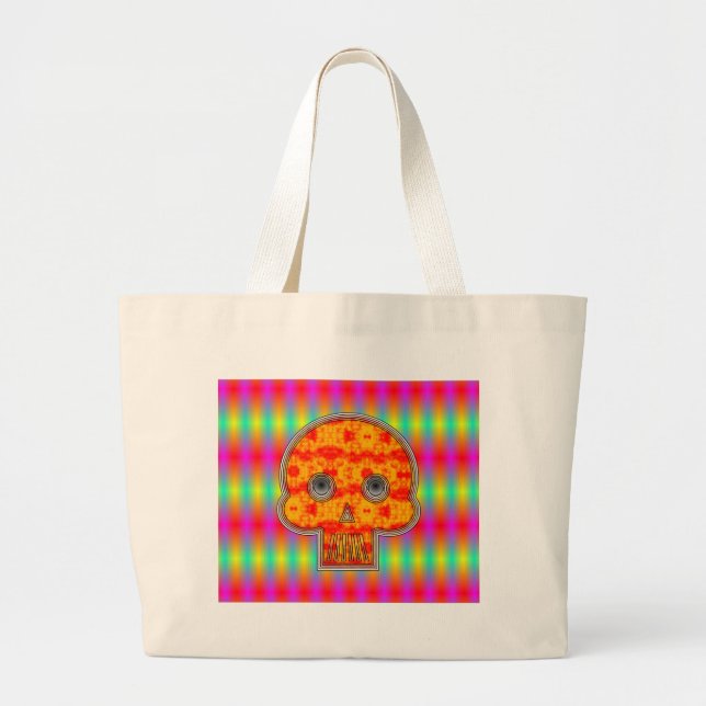 Colourful Robot Skull On Rainbow Background Large Tote Bag (Front)