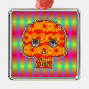 Colourful Robot Skull On Rainbow Background Metal Tree Decoration