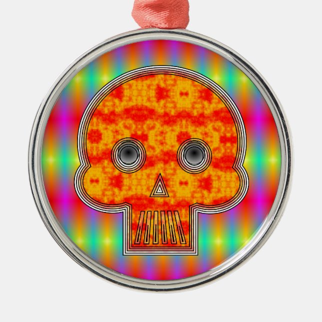 Colourful Robot Skull On Rainbow Background Metal Tree Decoration (Front)
