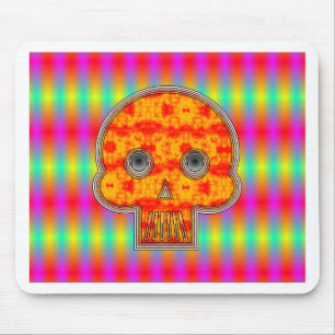 Colourful Robot Skull On Rainbow Background Mouse Mat