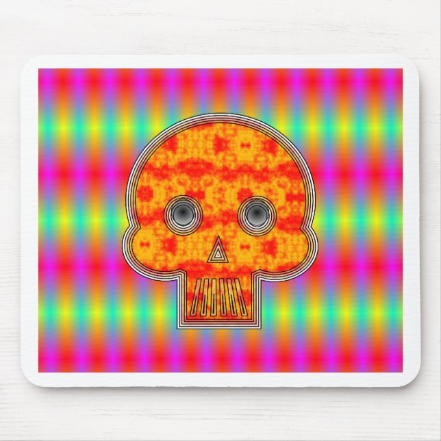 Colourful Robot Skull On Rainbow Background Mouse Mat (Front)