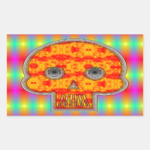 Colourful Robot Skull On Rainbow Background Rectangular Sticker