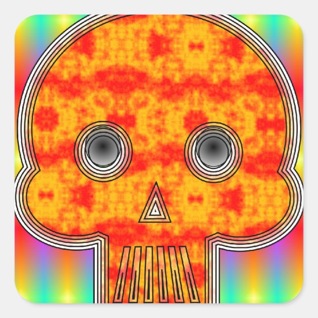 Colourful Robot Skull On Rainbow Background Square Sticker (Front)