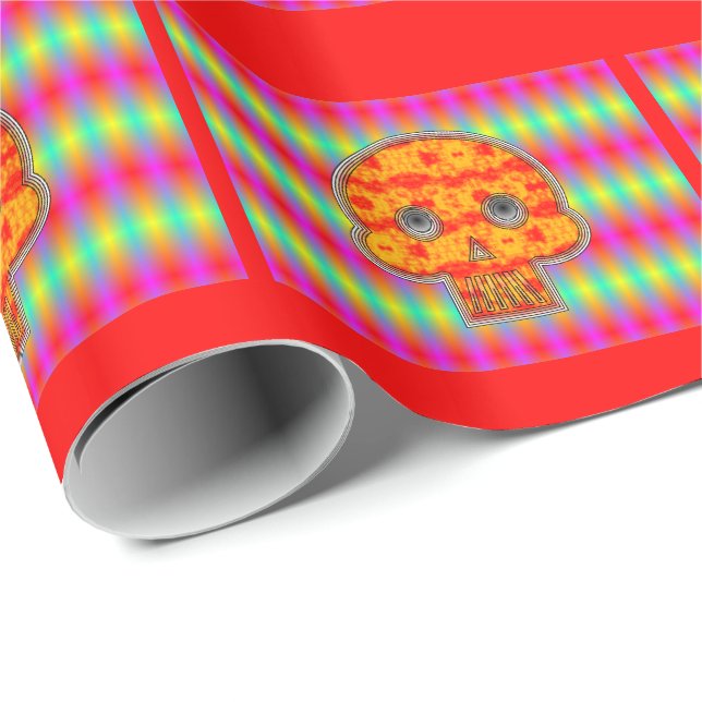Colourful Robot Skull On Rainbow Background Wrapping Paper (Roll Corner)