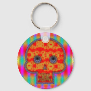 Colourful Robot Skull Painting Key Ring
