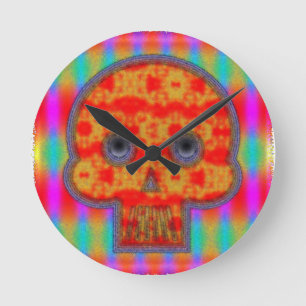 Colourful Robot Skull Painting Round Clock