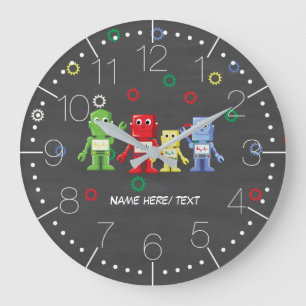 Colourful robots illustration large clock
