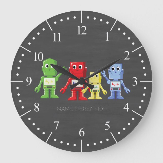 Colourful robots illustration large clock (Front)