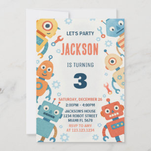 Colourful Robots Kids Birthday Invitation