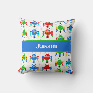 Colourful Robots Kids Personalised Cushion