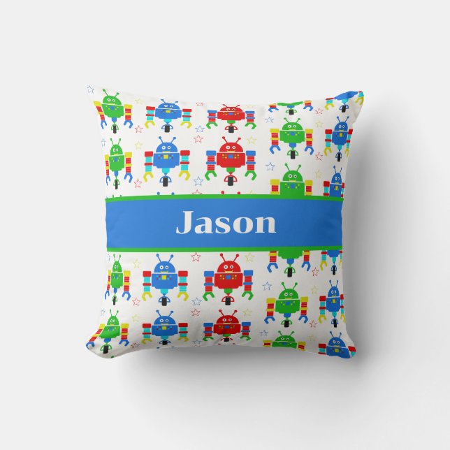 Colourful Robots Kids Personalised Cushion (Front)