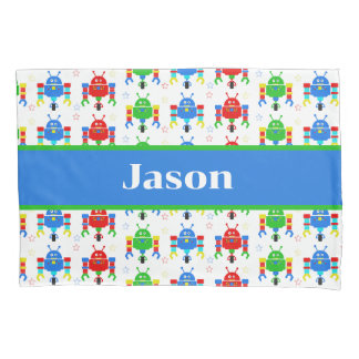 Colourful Robots Kids Personalised Pillowcase