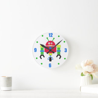 Colourful Robots Kids Personalised Round Clock