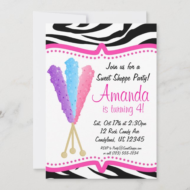 Colourful Rock Candy Birthday Party Invitation (Front)