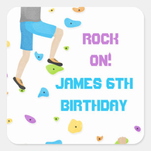 Colourful Rock Climbing Party  Paper Plate Square Sticker