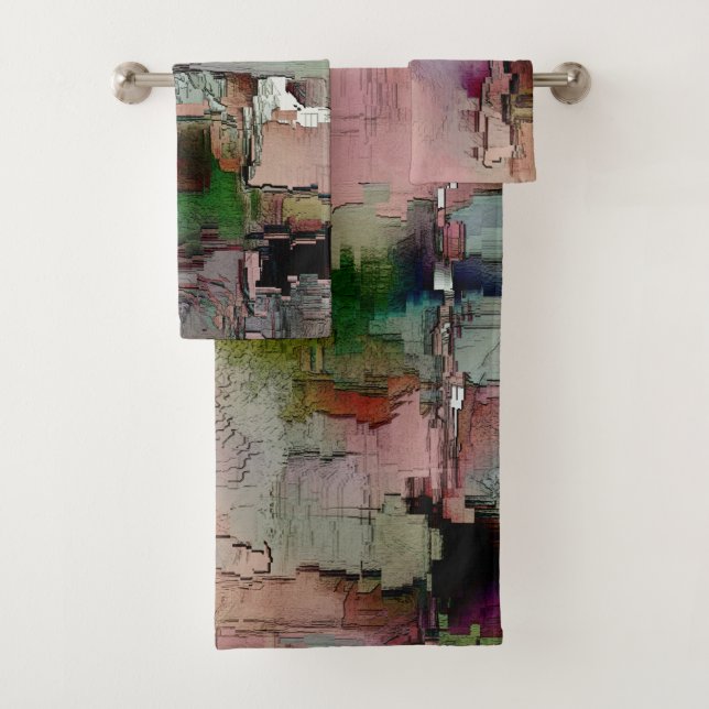 Colourful rock predominated salmon to greenish gre bath towel set (Insitu)