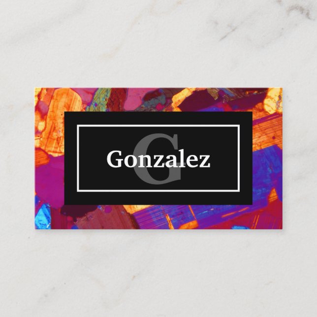 Colourful Rock Thin Section with Name and Monogram Business Card (Front)