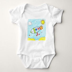 Colourful Rocket Doodle Fun Space Art Baby Bodysuit