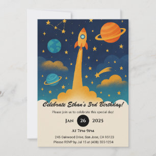 Colourful Rocket Launch in Outer Space Birthday  Invitation