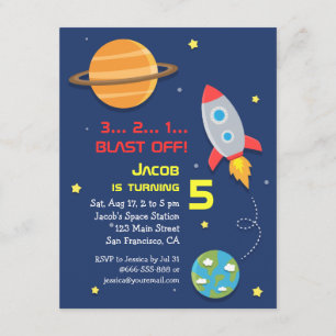 Colourful, Rocket Ship, Space Party, Kids Birthday Invitation