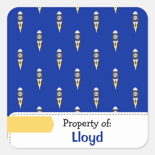 Colourful Rocket Space Pattern Personalised Square Sticker (Front)