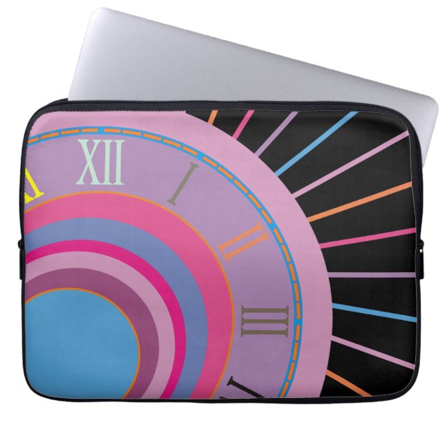 Colourful Roman Numeral Clock Pink Blue Purple Ora Laptop Sleeve (Front)